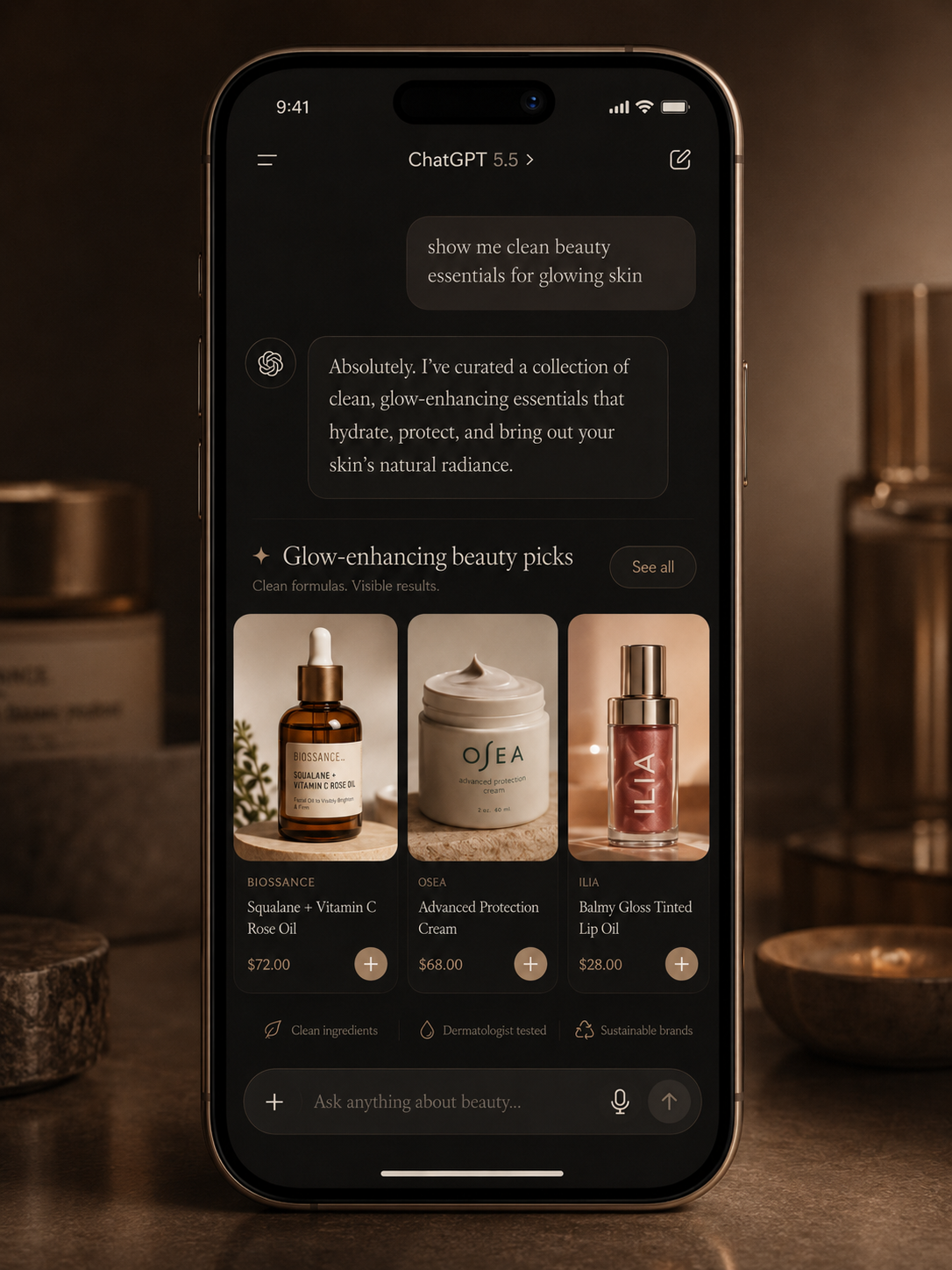 ChatGPT recommending beauty products from competing Shopify brands